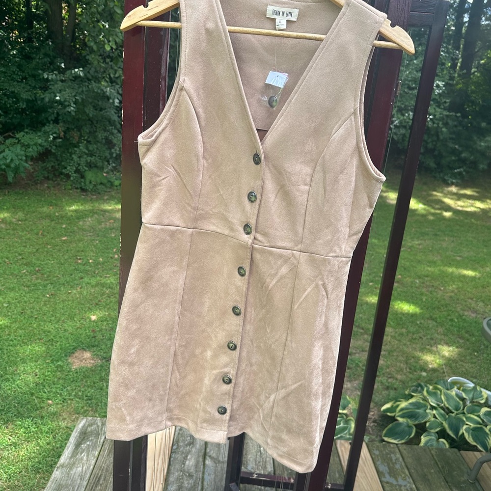 Stylish Tan Button-Down Dress